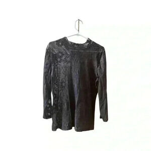 Sundance Dark Brown Sheer Lace Mock Neck Top in a Size Large.